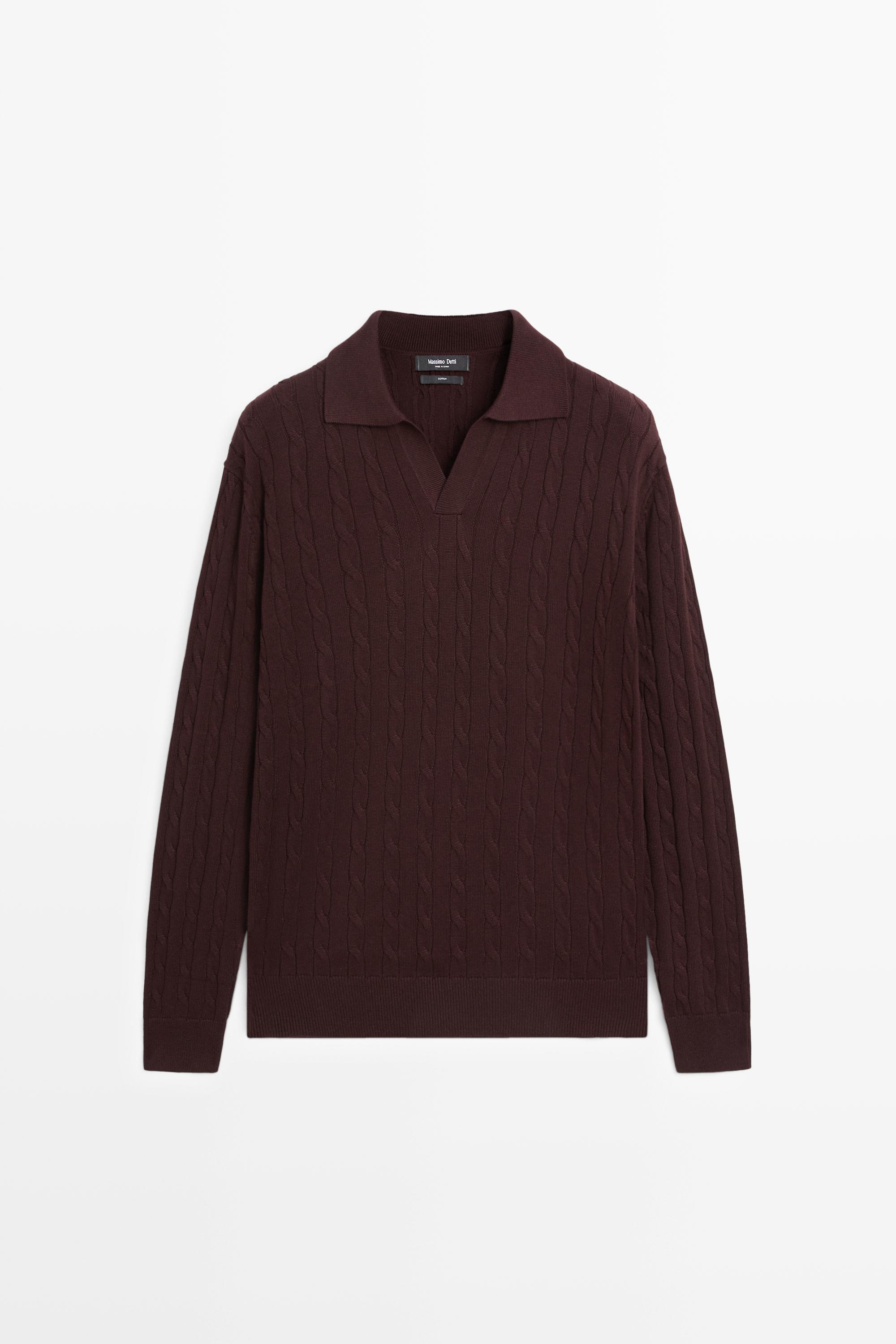 100% Cotton Cable-Knit Polo Sweater